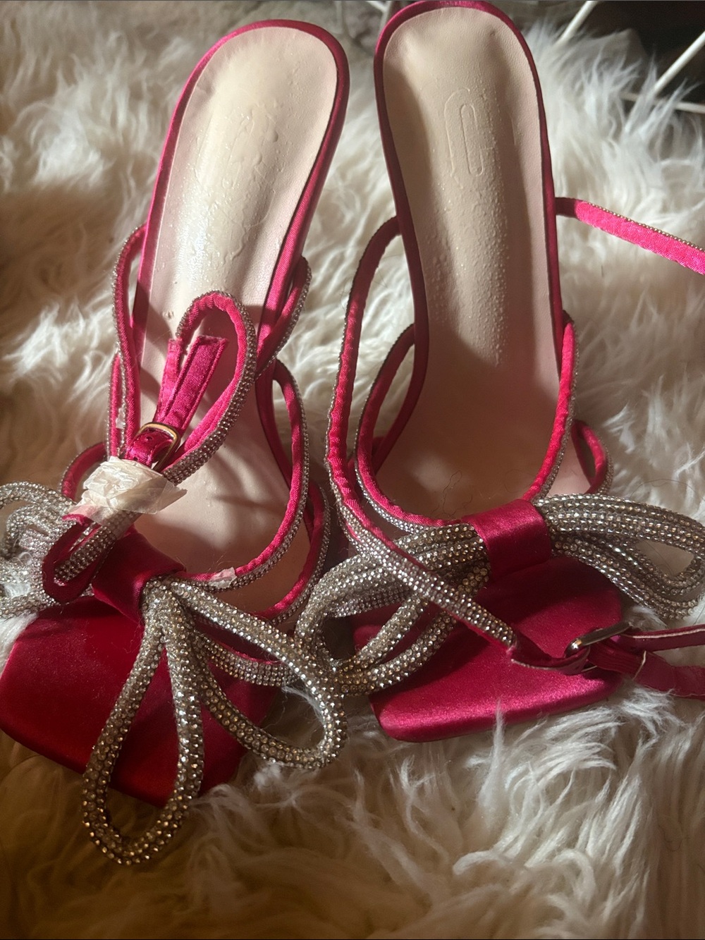 Hot Pink Satin Bow Embellished Women's Heels